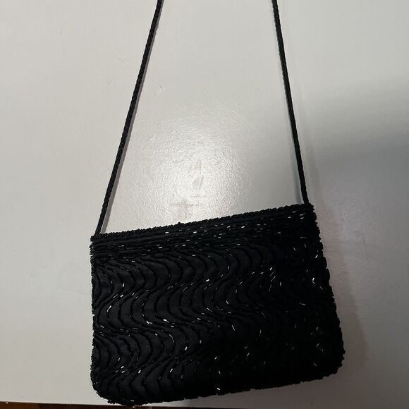 Black Beaded Formal Evening Bag Small Rectangle Crossbody purse Carla Marchi - Picture 2 of 5